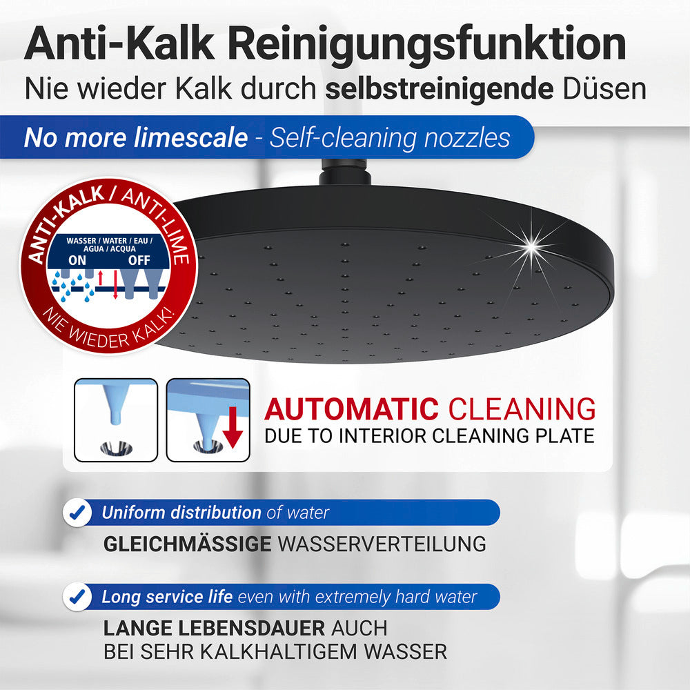 Montert Regndusjhode Automatic Cleaning Ø 22,5 cm svart ABS