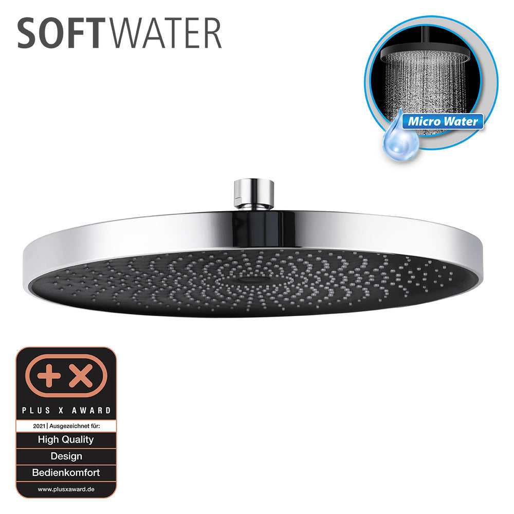 Regndusjhode Softwater krom/svart Ø 26 cm bakside