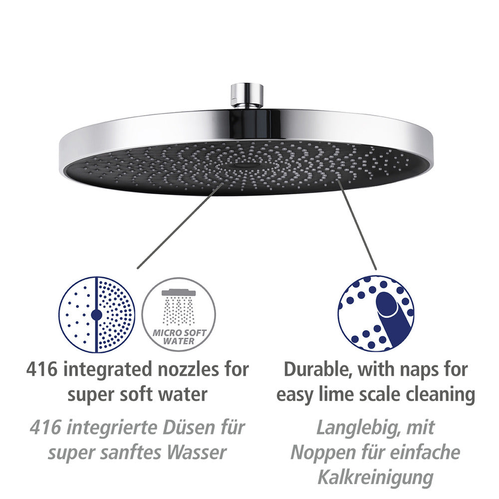 Detalj av Regndusjhode Softwater krom/svart Ø 26 cm