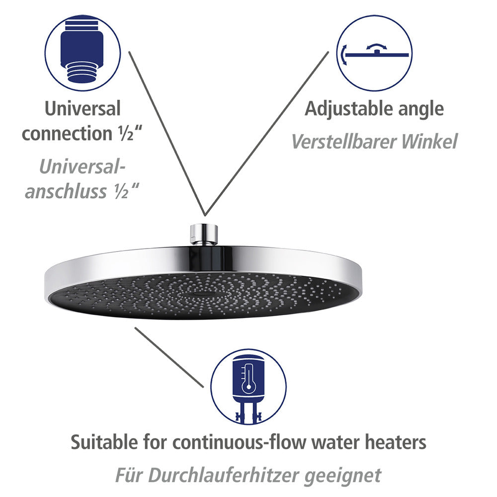 Montert Regndusjhode Softwater krom/svart Ø 26 cm i dusj