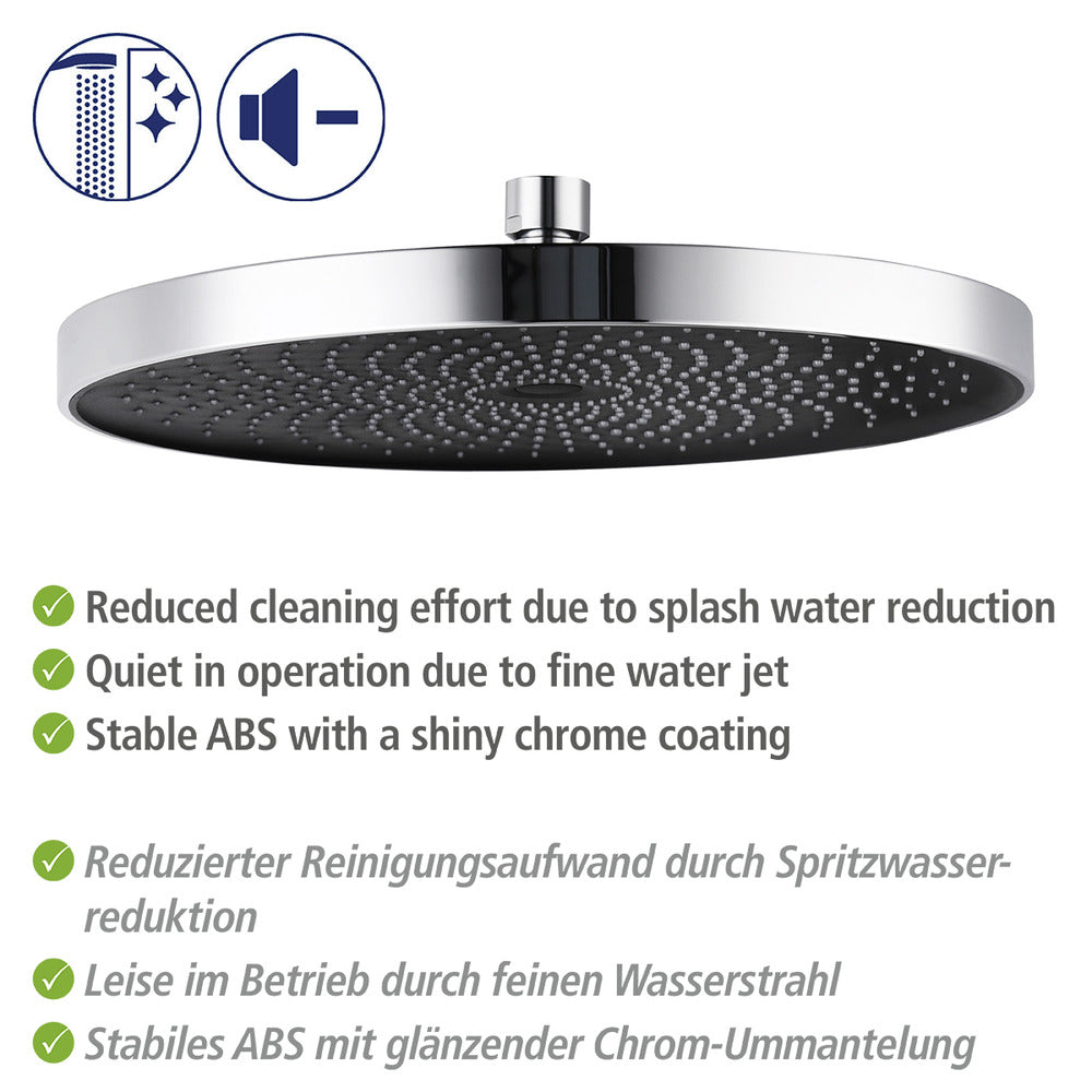 Nærbilde av Regndusjhode Softwater krom/svart Ø 26 cm dyser