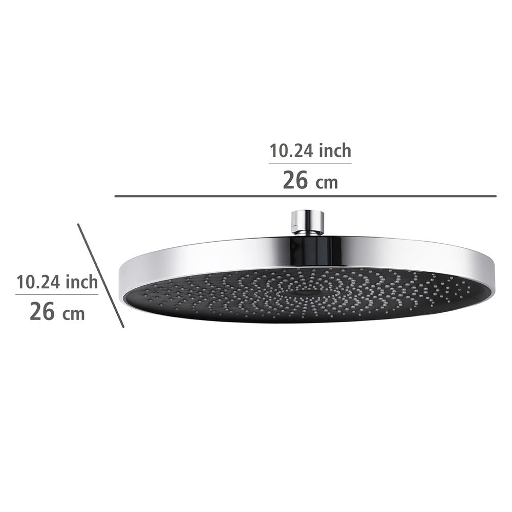 Regndusjhode Softwater krom/svart Ø 26 cm i moderne baderom