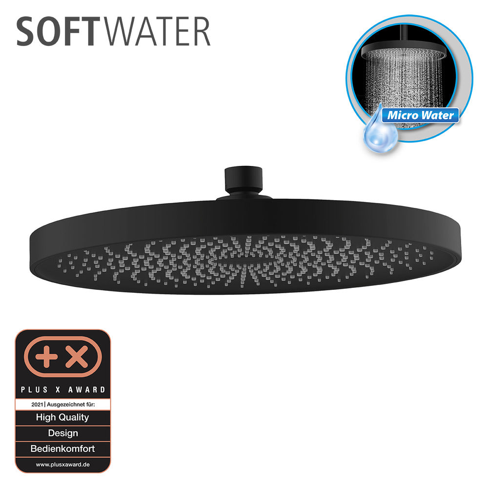 Regndusjhode Softwater svart matt Ø 26 cm ABS bakside