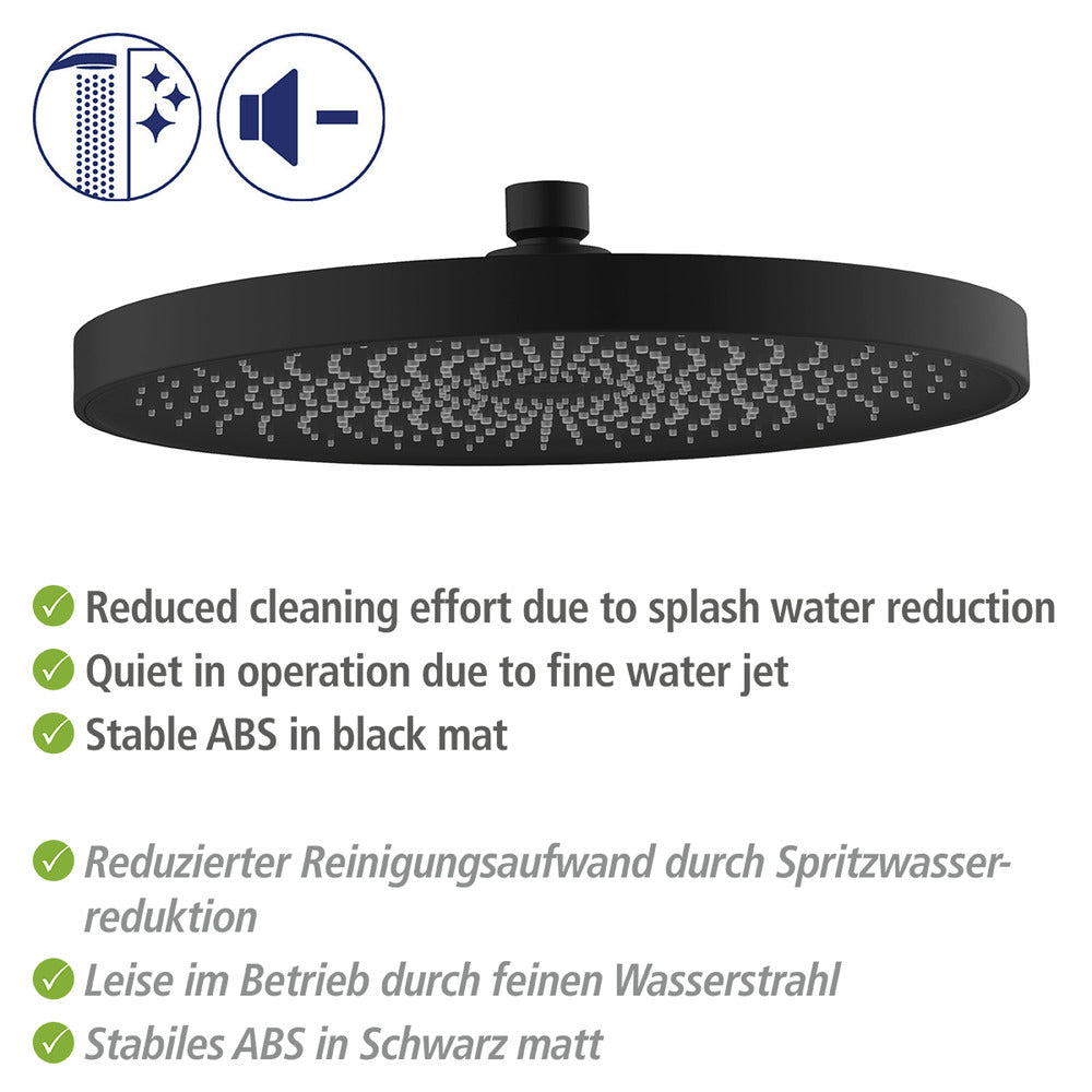 Nærbilde av Regndusjhode Softwater svart matt Ø 26 cm ABS