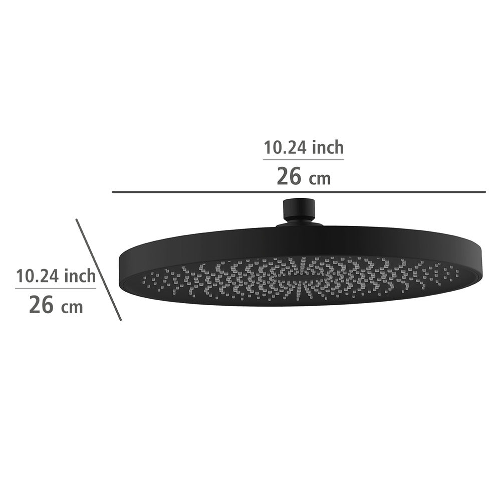 Regndusjhode Softwater svart matt Ø 26 cm ABS sideprofil