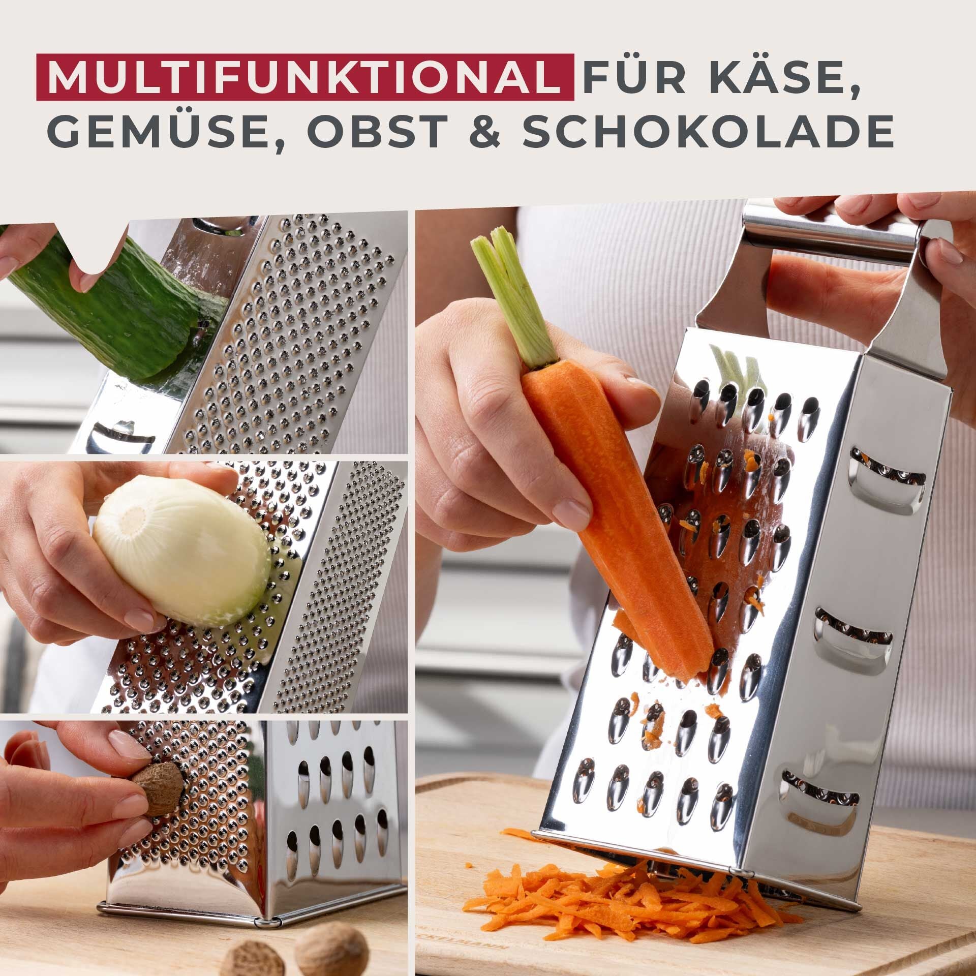 Rivjern 4-sidig rustfritt stål 22 cm Essential sett fra siden