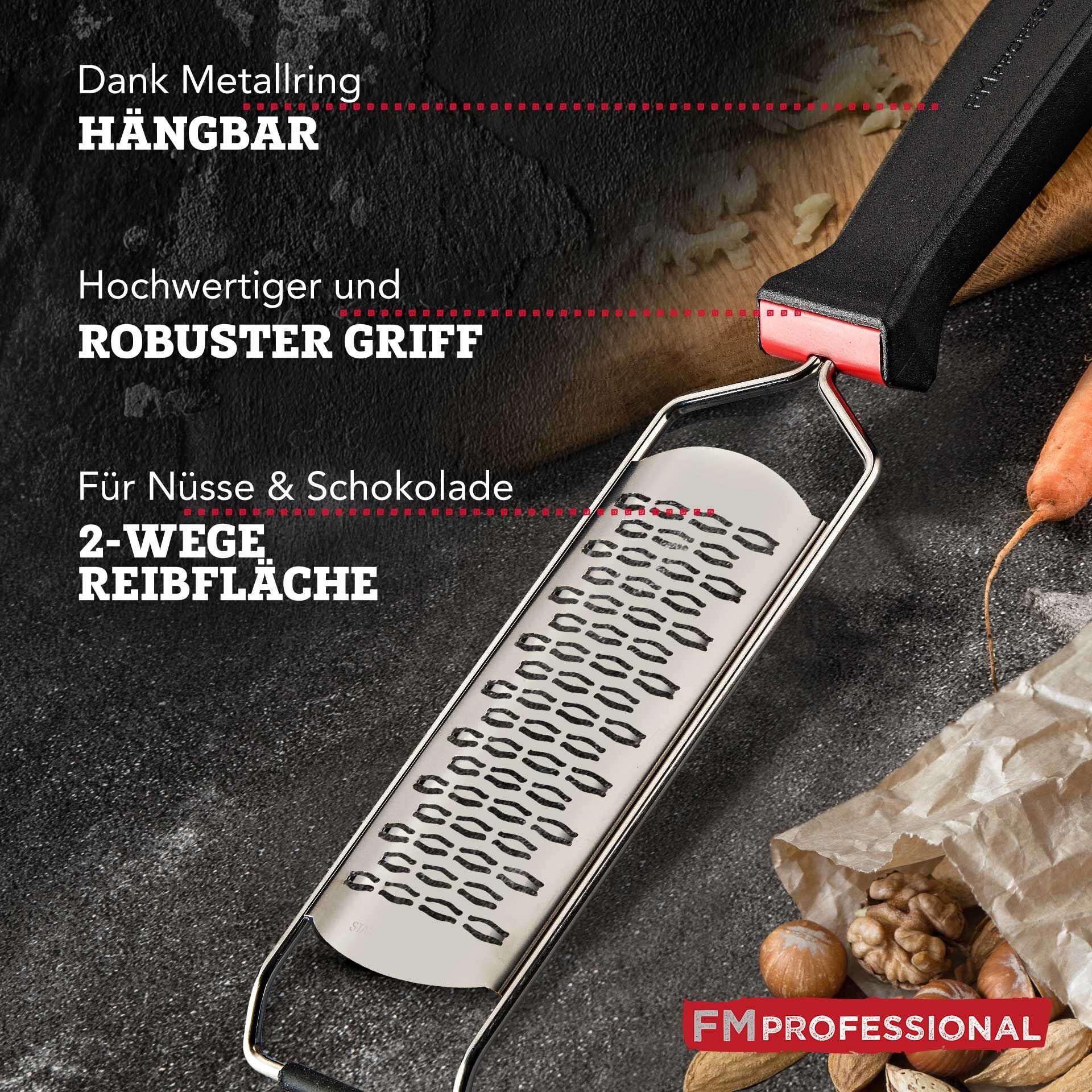 Detalj av riveflaten på Rivjern kort rustfritt stål 37x8 cm med beskyttelse - FMprofessional