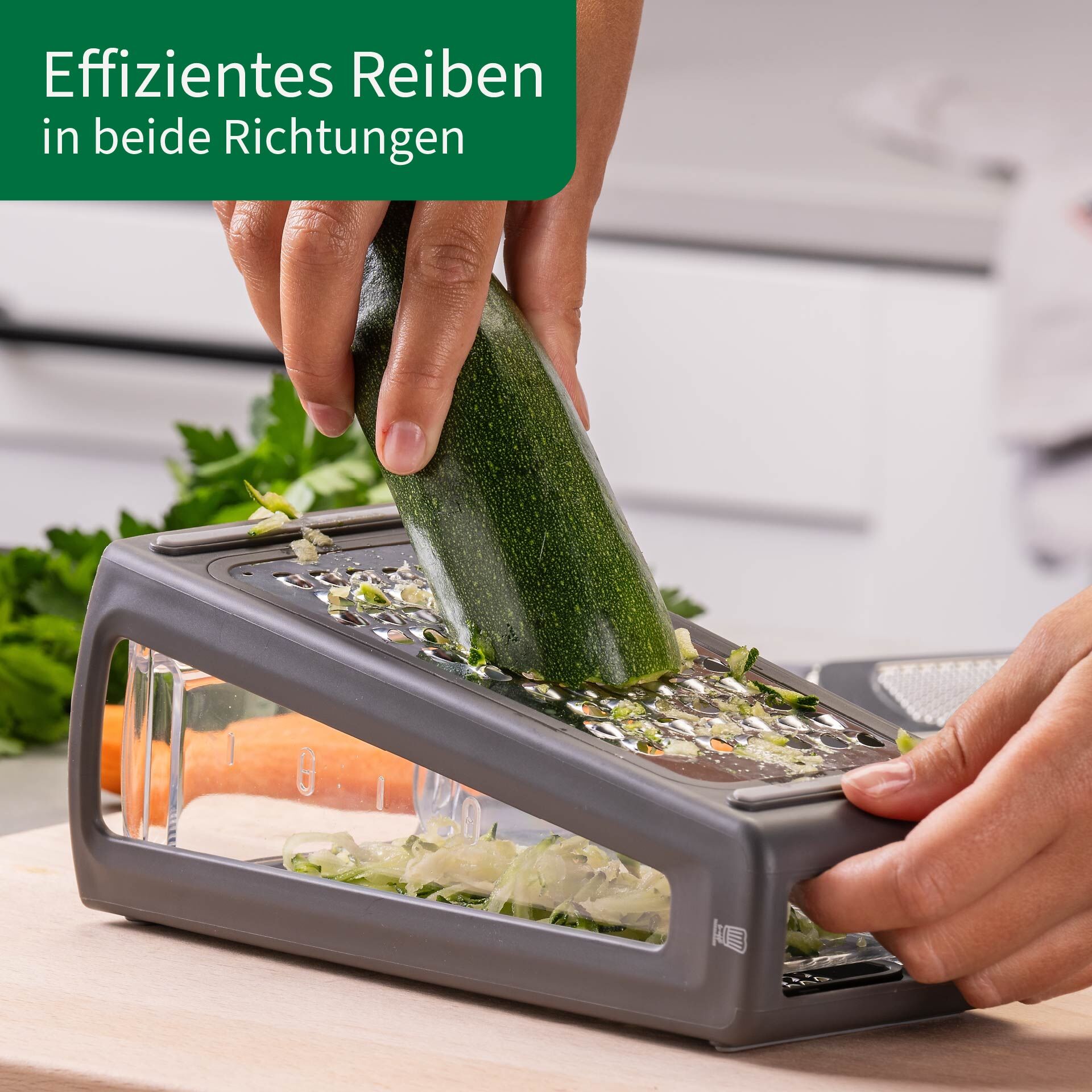 Rivjern med oppsamlingsboks rustfritt stål 22 cm med matvarer