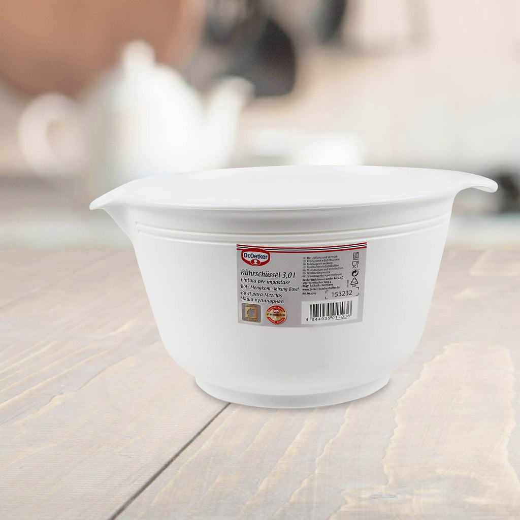 Detalj av gummifot på Rørebolle 3 L hvit plast med helle Dr. Oetker