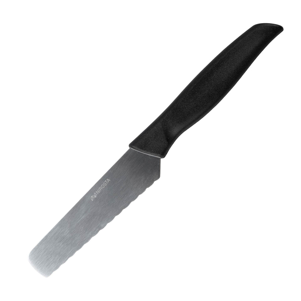 Rundstykkekniv 20 cm svart håndtak rustfritt stål - Nirosta forfra