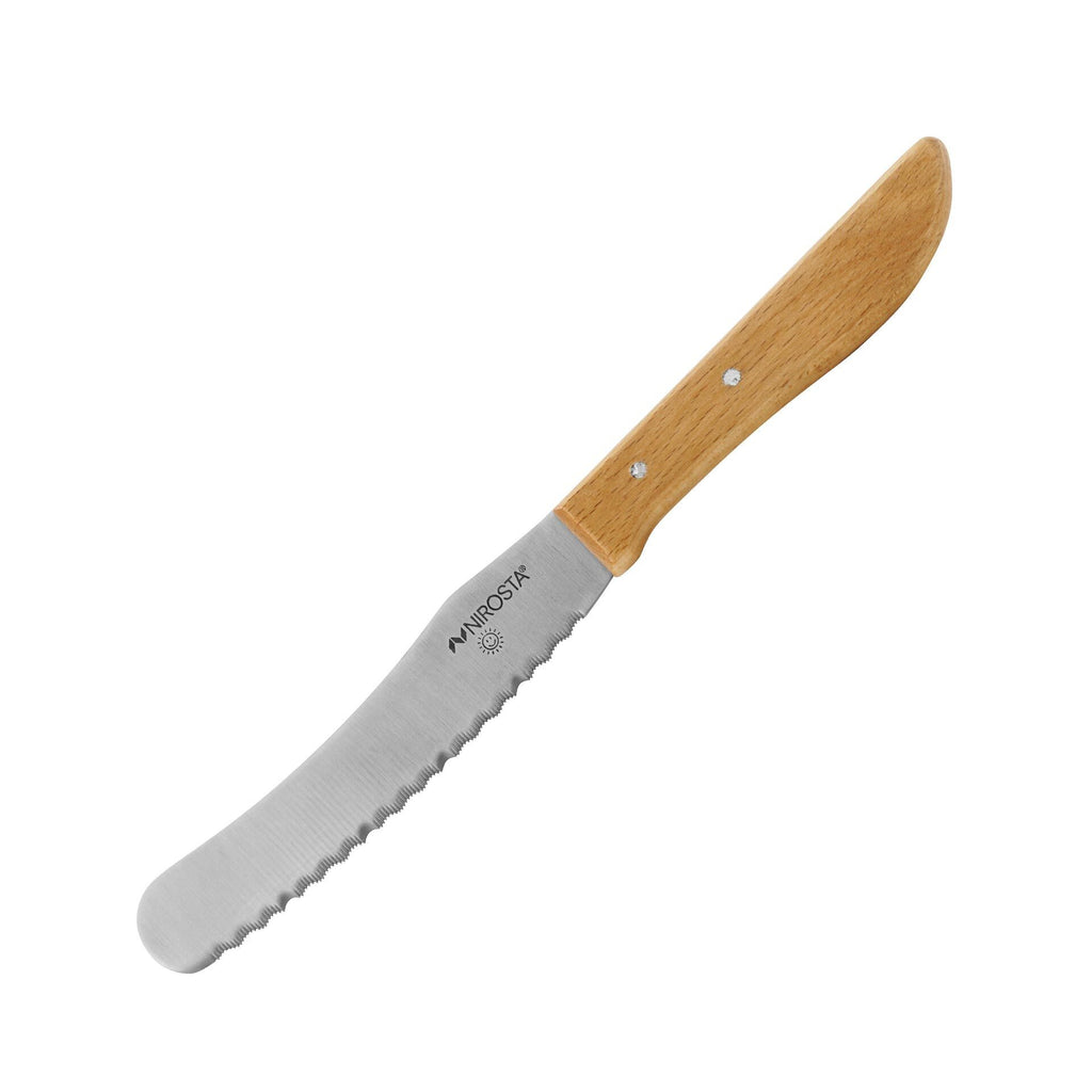 Rundstykkekniv og smørkniv 11 cm bøketre - Nirosta forfra