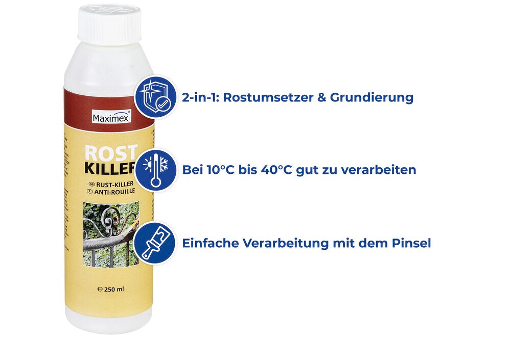 Detalj av Rustfjerner og grunning 250 ml rustbeskyttelse - Maximex flaske