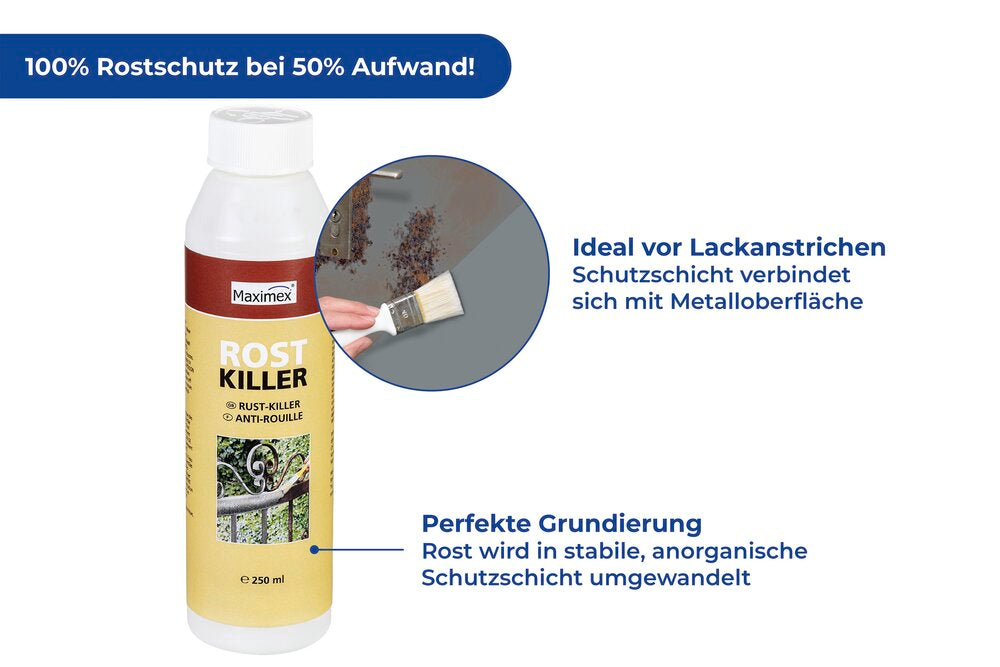 Rustfjerner og grunning 250 ml rustbeskyttelse - Maximex brukt på metallflate