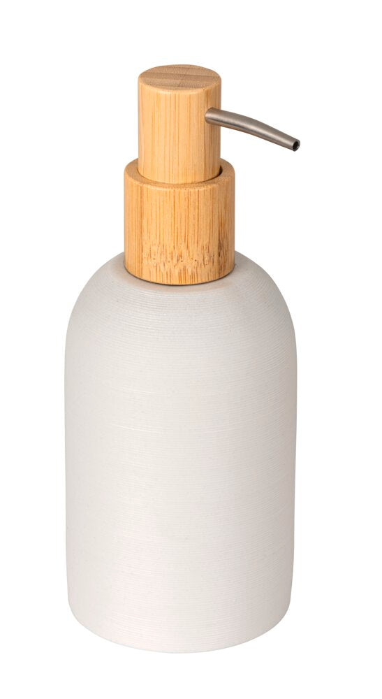 Såpedispenser Altavalle hvit polyresin og bambus foran