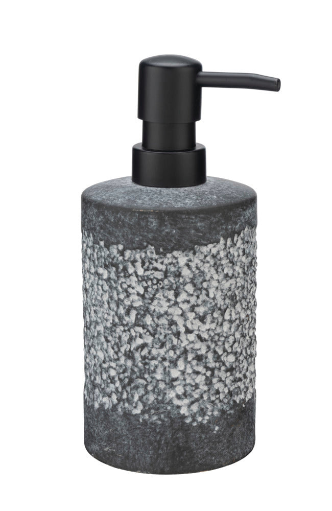 Såpedispenser Anfo keramikk grå med strukturert overflate forfra