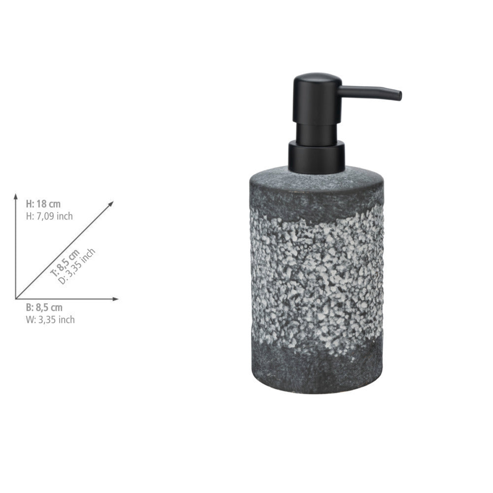 Detalj av strukturert overflate på Såpedispenser Anfo keramikk grå
