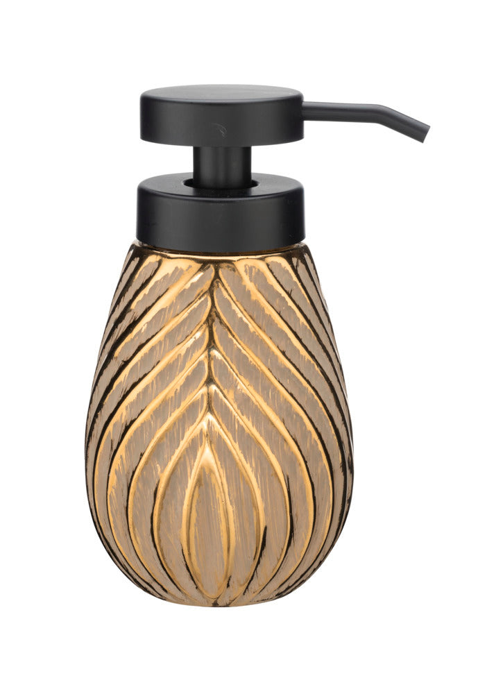 Såpedispenser Idro keramikk gull med linjestruktur bakside