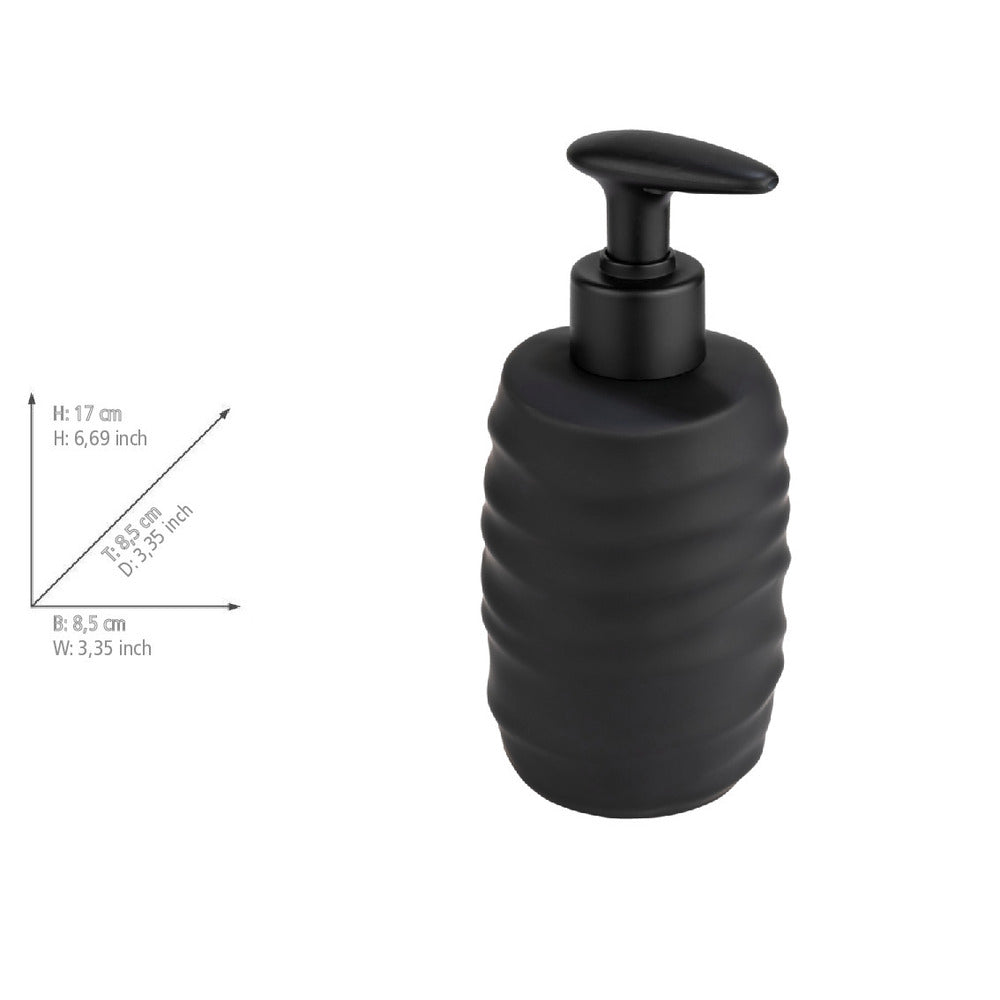 Nærbilde av såpedispenserens soft-touch overflate Illana keramikk svart