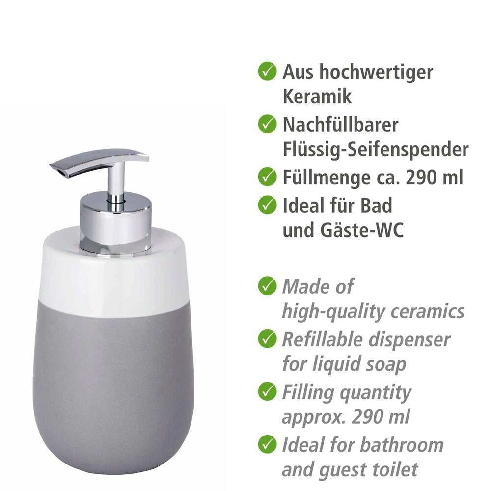 Såpedispenser keramikk grå/hvit 290 ml Malta bakside
