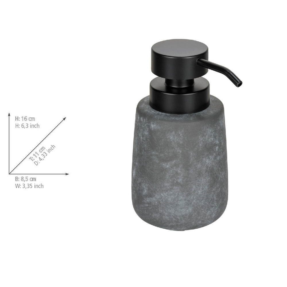 Nærbilde av pumpe på såpedispenser keramikk/plast grå/svart 0,4 L betongutseende Sacile