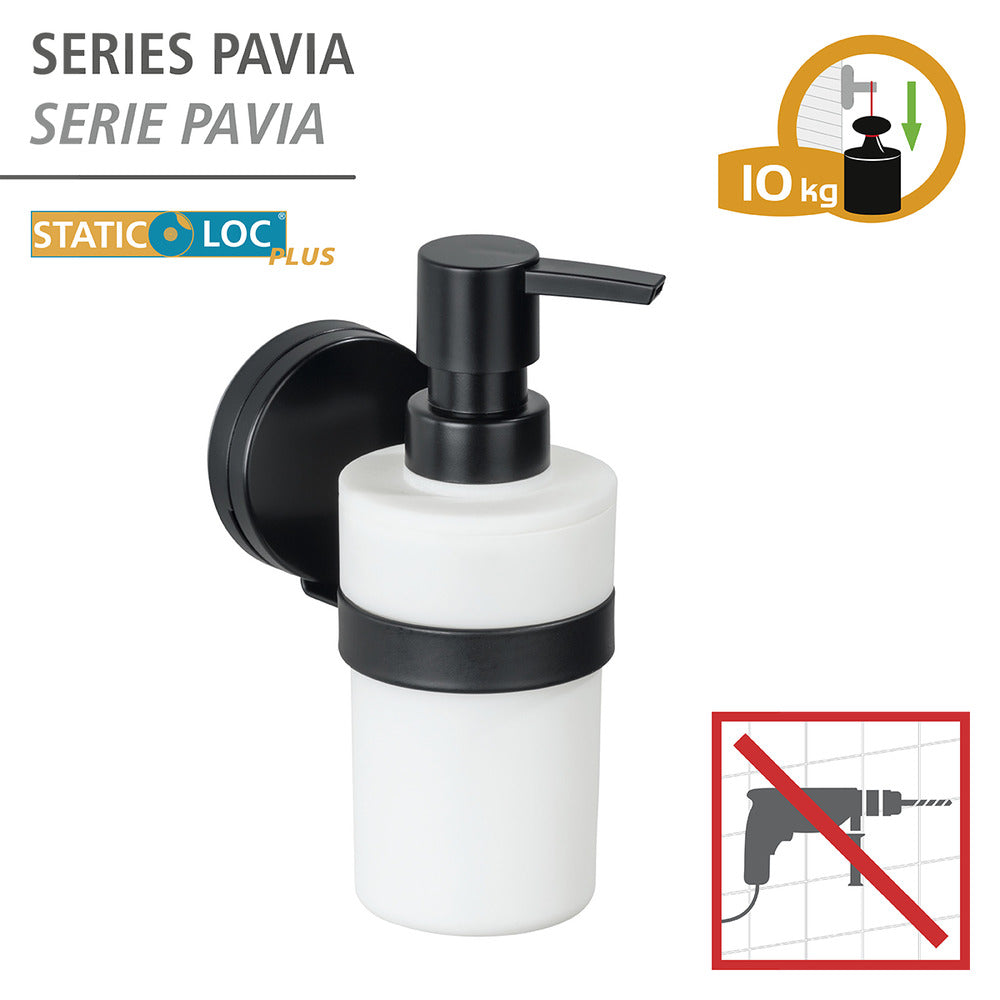 Bakside av Såpedispenser Pavia svart metall uten boring Static-Loc® Plus