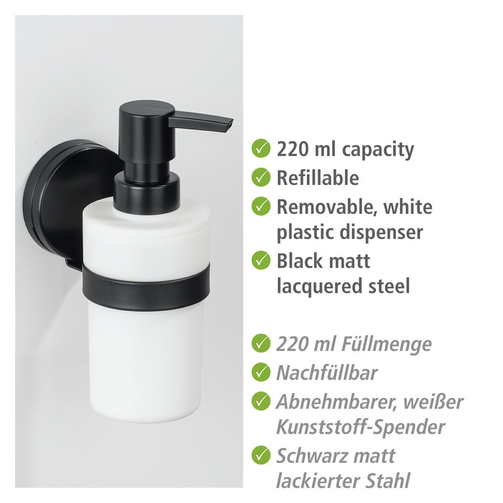 Detalj av Såpedispenser Pavia svart metall uten boring Static-Loc® Plus