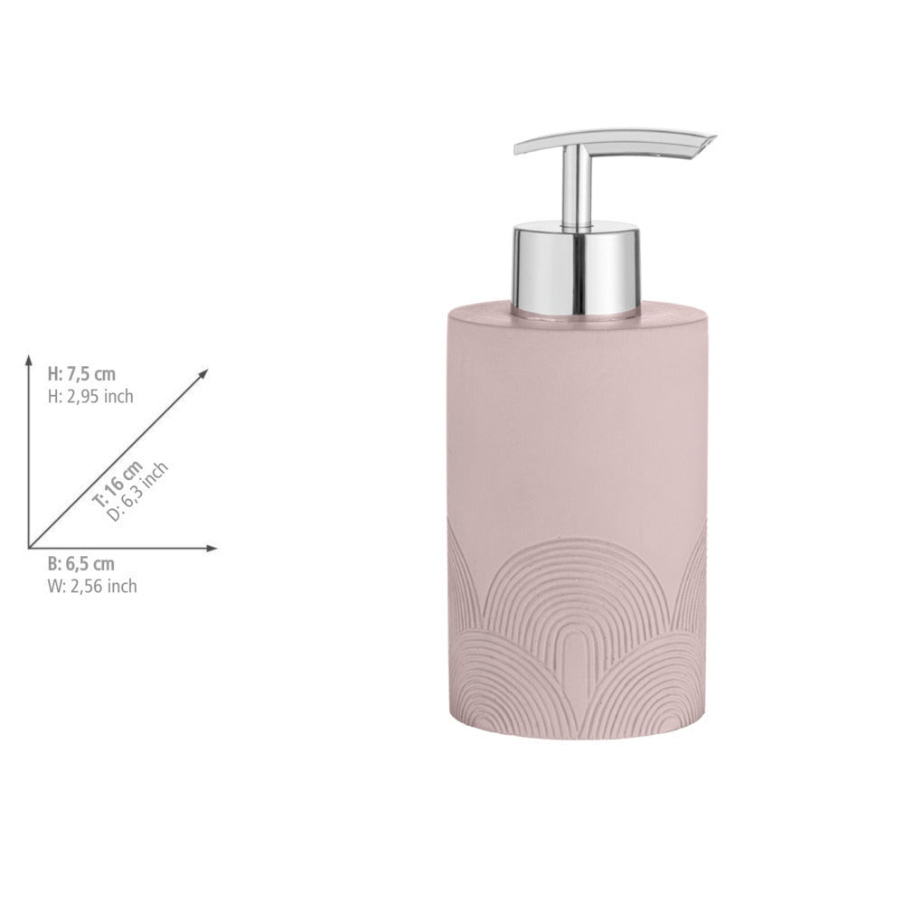 Nærbilde av pumpe på Såpedispenser Roveto betong grå og rosa