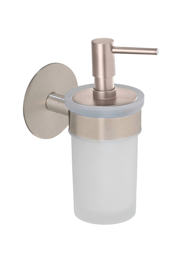 Såpedispenser rustfritt stål matt MELETO lim/skrue forside