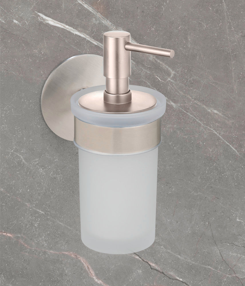 Baksiden av Såpedispenser rustfritt stål matt MELETO lim/skrue