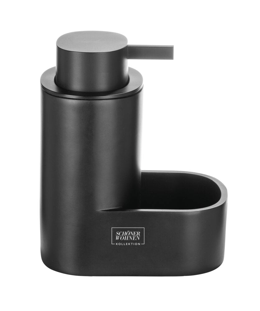 Bakside av Såpedispenser svart med svampholder 0,4 L plast Schöner Wohnen