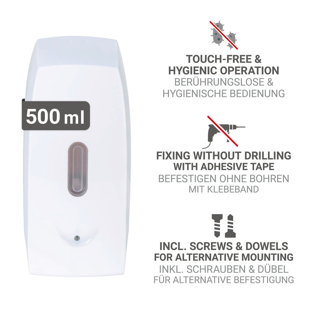 Montert Såpedispenser Tirano hvit plast 0,5 L med infrarød sensor
