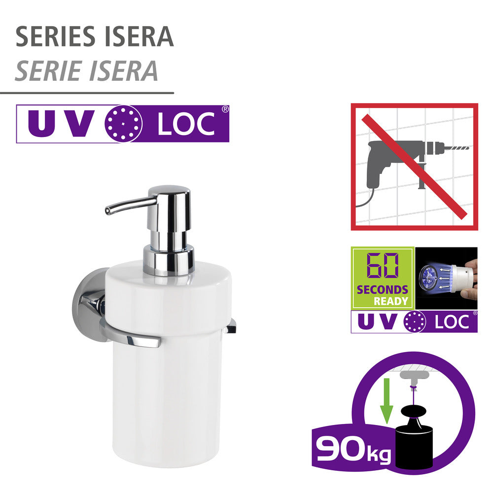 Såpedispenser UV-Loc® Isera rustfritt stål blank bakside