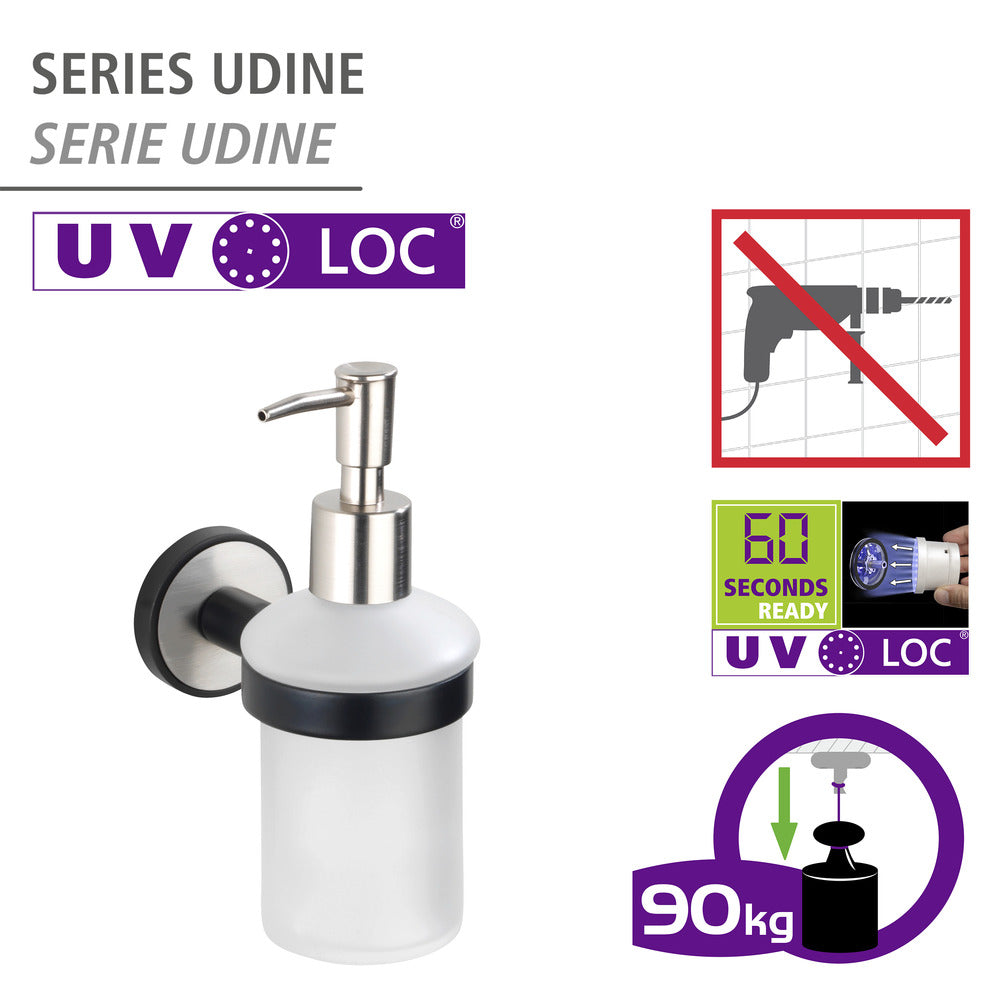 Bakside av Såpedispenser UV-Loc® Udine rustfritt stål matt