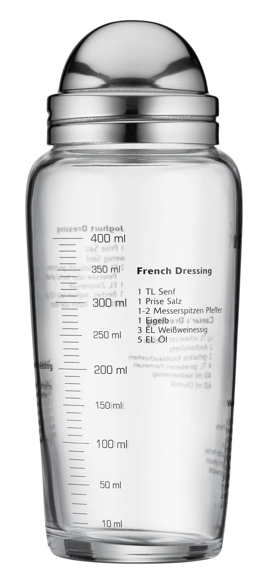Salatdressing-shaker glass 400 ml med oppskrifter - WMF bakside