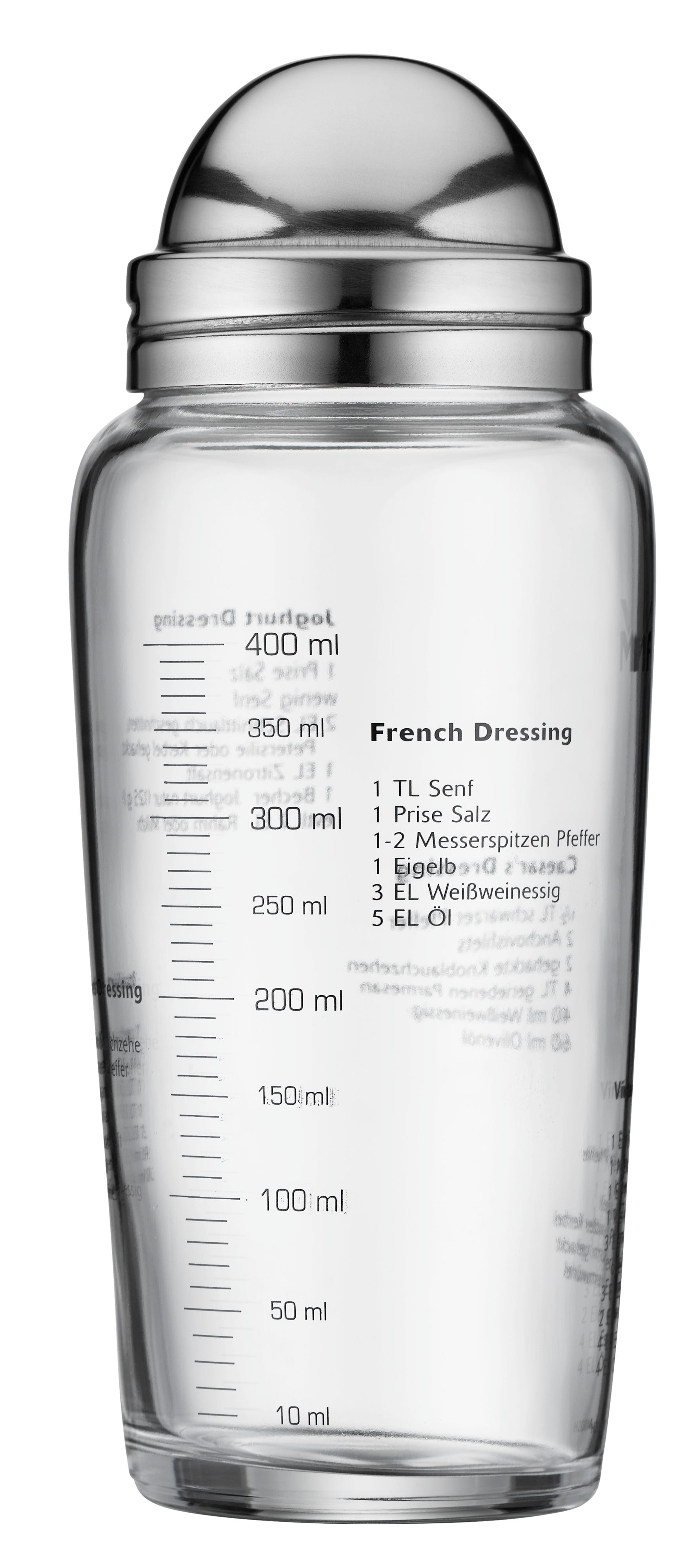 Salatdressing-shaker glass 400 ml med oppskrifter - WMF bakside