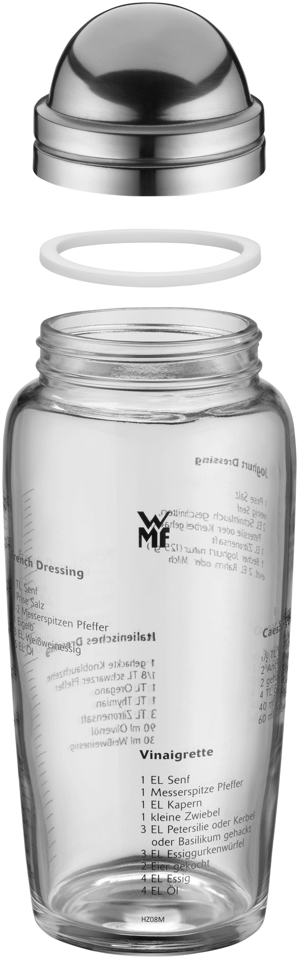 Salatdressing-shaker glass 400 ml med oppskrifter - WMF nærbilde av måleskala