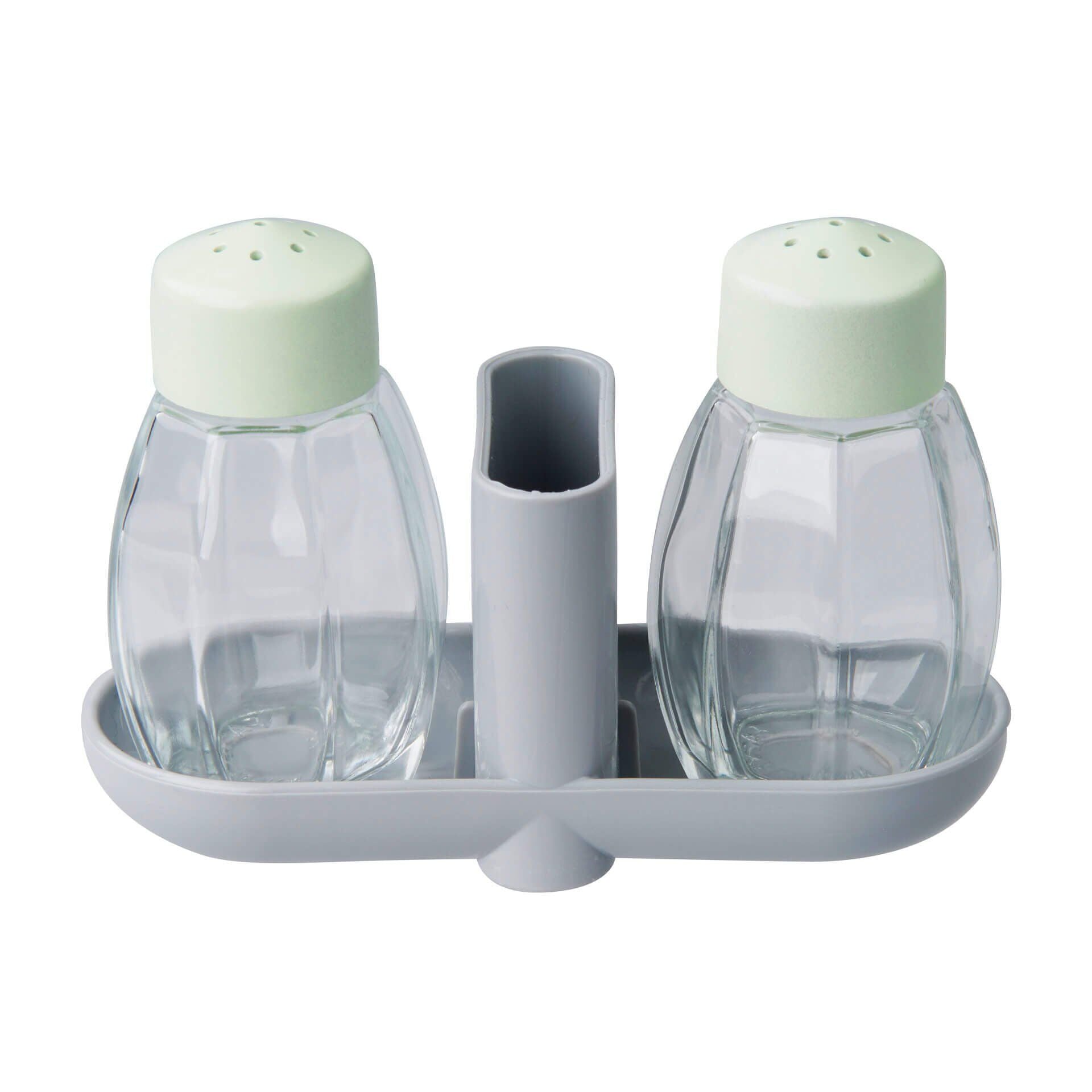 Salt- og pepperbøsse med tannpirkeholder glass 3-delt Eco forfra