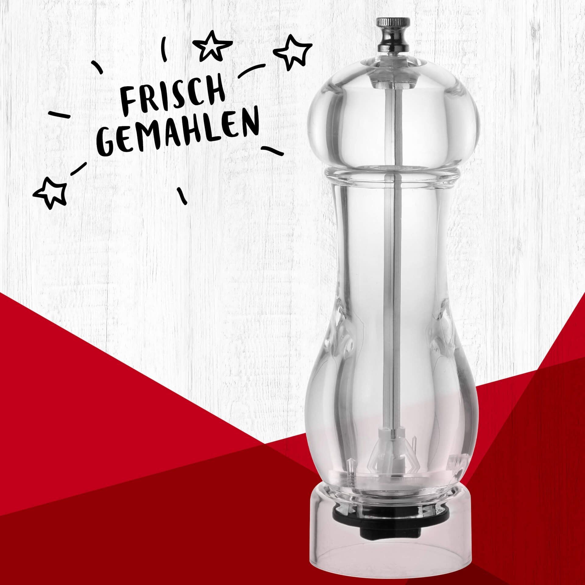 Salt- og pepperkvern akryl 19 cm med keramisk verk detalj av kvernverk