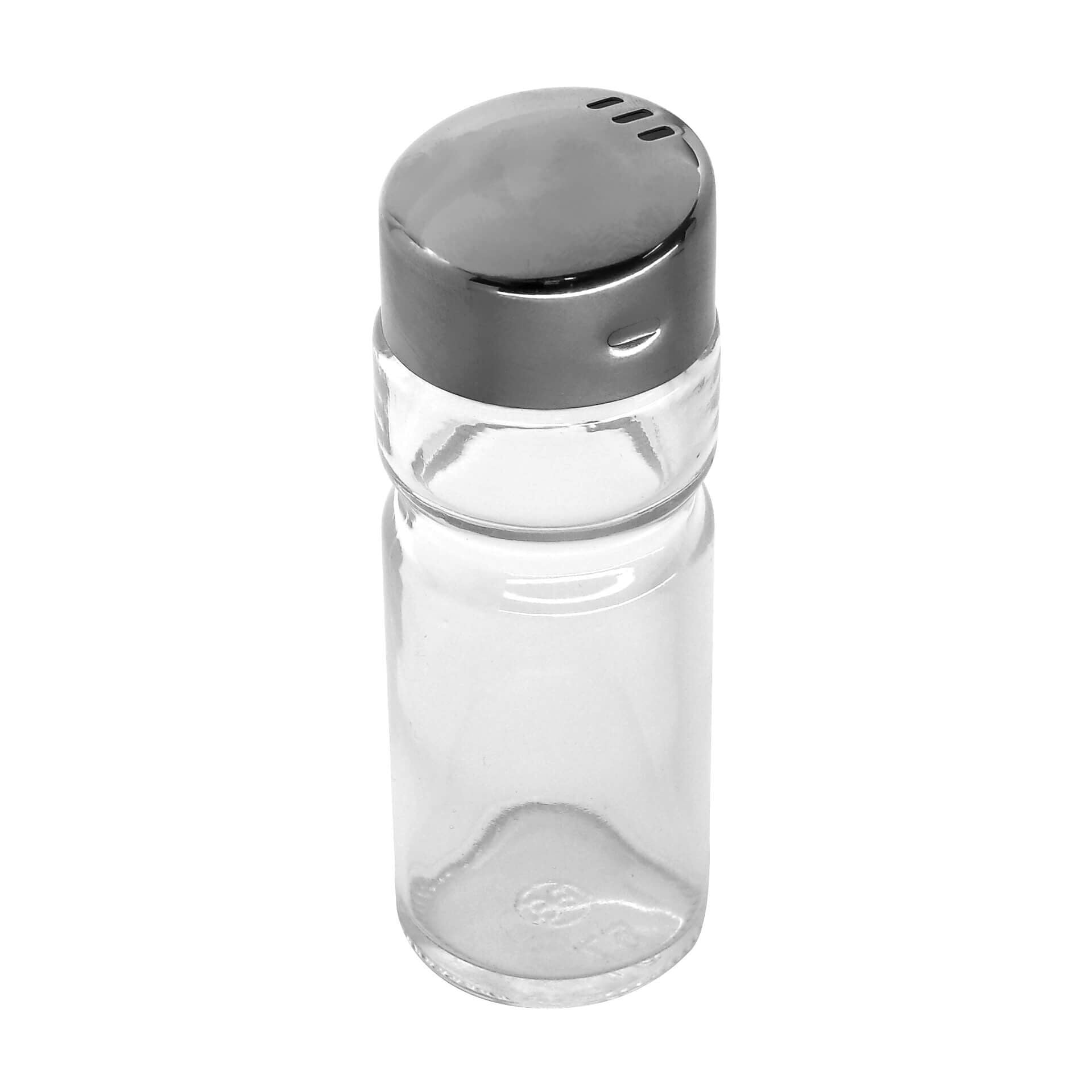 Salt- og pepperstrøer glass med lokk i rustfritt stål forfra
