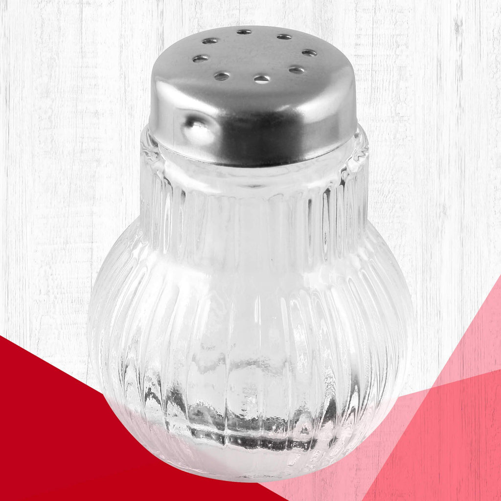 Salt-/pepperbøsse mini glass med rustfritt stål lokk detalj av lokk