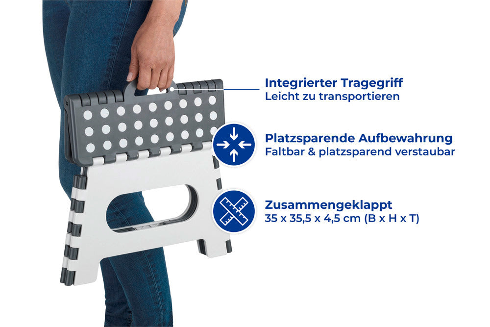 Sammenleggbar trappekrakk Secura hvit foldet sammen