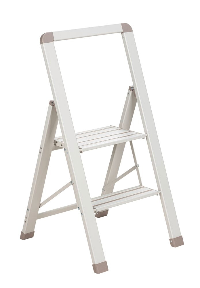 Sammenleggbar trappestige JOLIE 2-trinns beige aluminium forfra