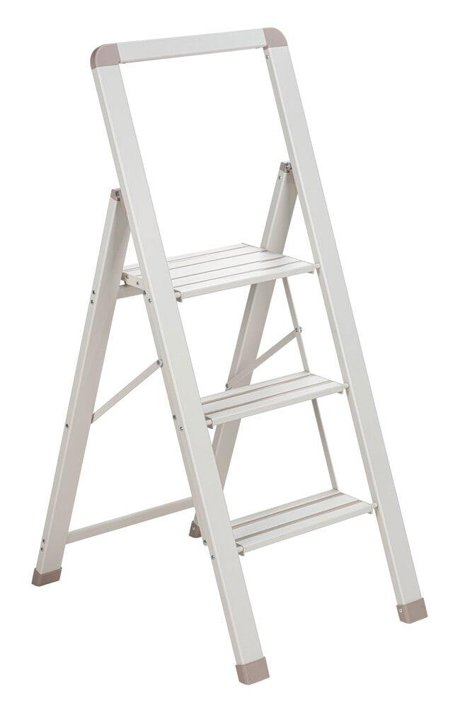 Sammenleggbar trappestige JOLIE 3-trinns beige aluminium forfra