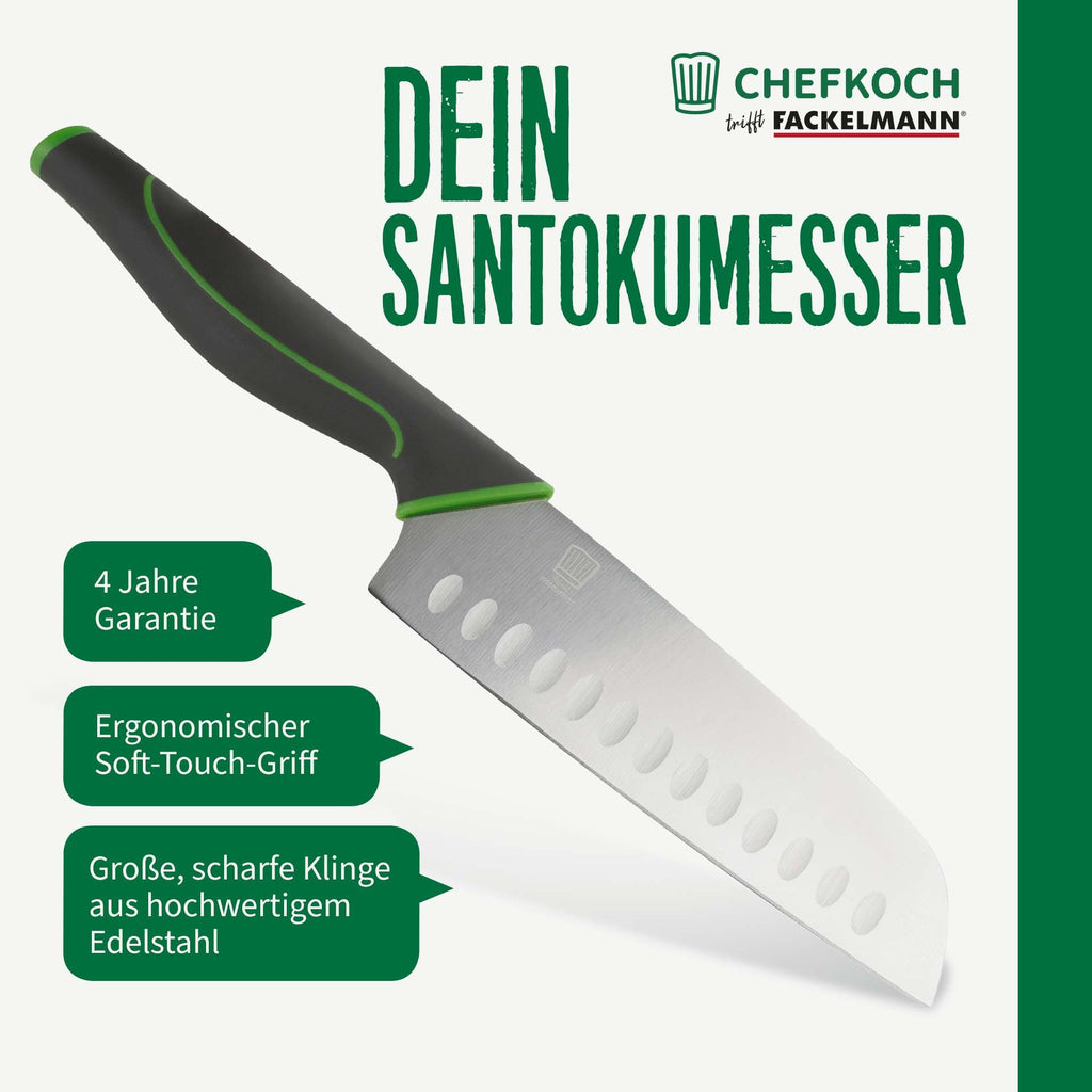 Santokukniv 16 cm rustfritt stål - Chefkoch trifft Fackelmann i bruk på kjøkken