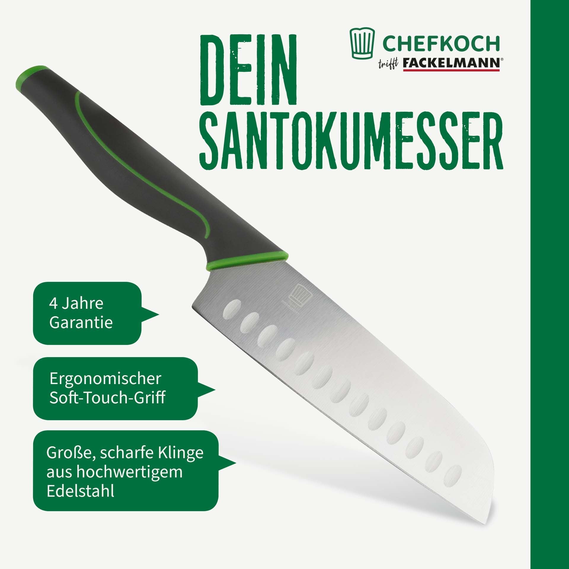 Santokukniv 16 cm rustfritt stål - Chefkoch trifft Fackelmann i bruk på kjøkken