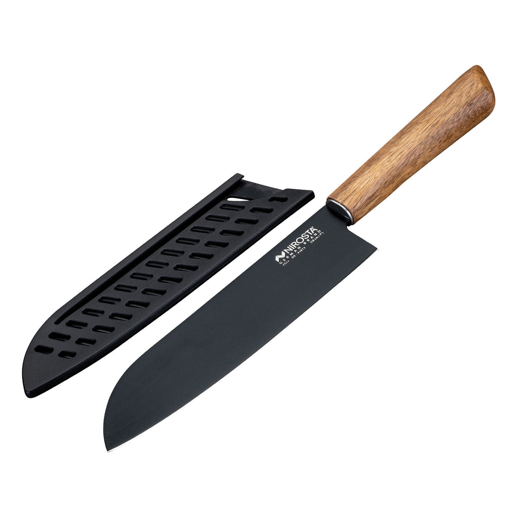 Santokukniv Flow 18 cm rustfritt stål med trehåndtak forfra