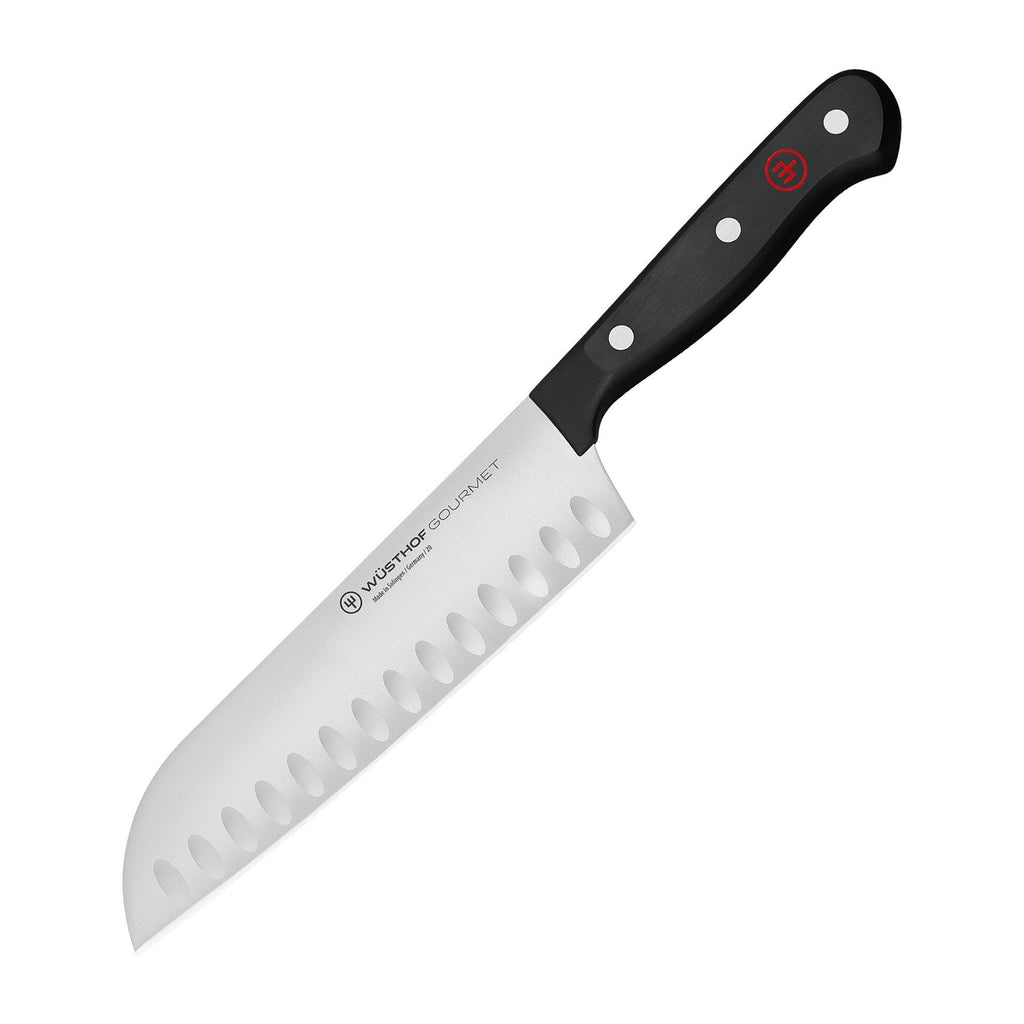 Santokukniv Gourmet 17 cm rustfritt stål med kullesliping forfra