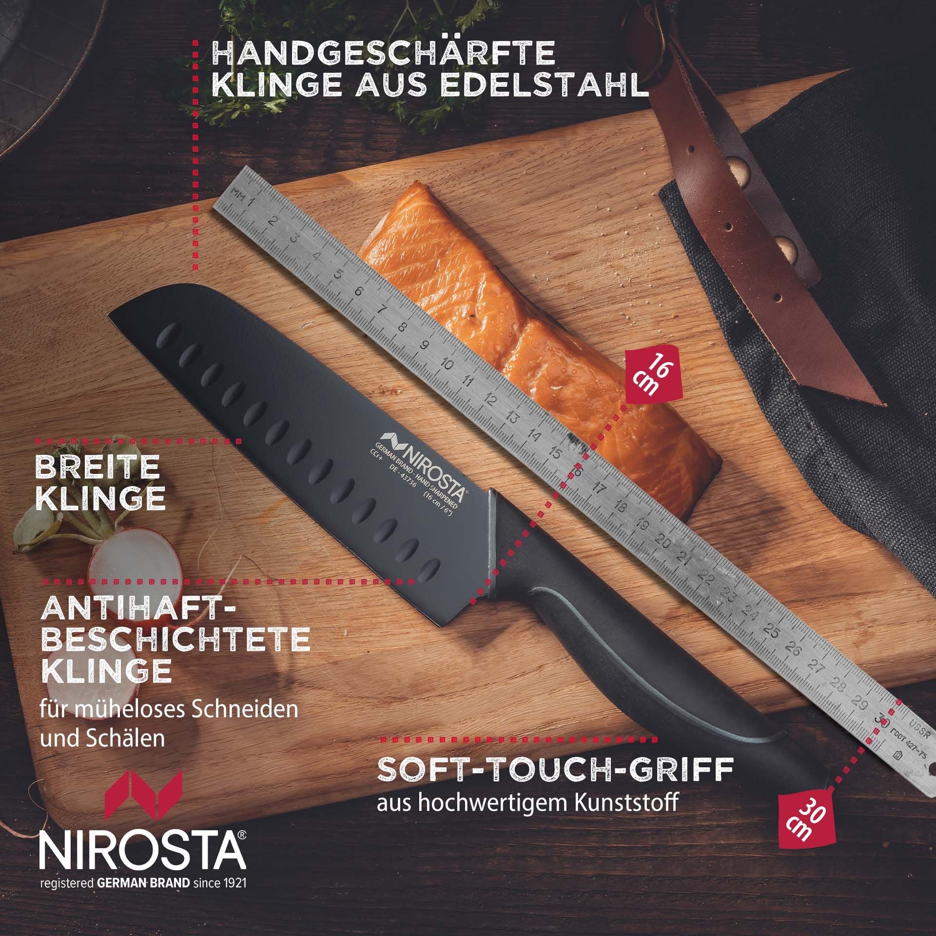 Santokukniv Wave 16 cm rustfritt stål - Nirosta med skjært mat
