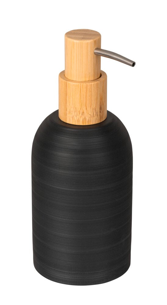 Såpedispenser Altavalle svart polyresin og bambus forfra
