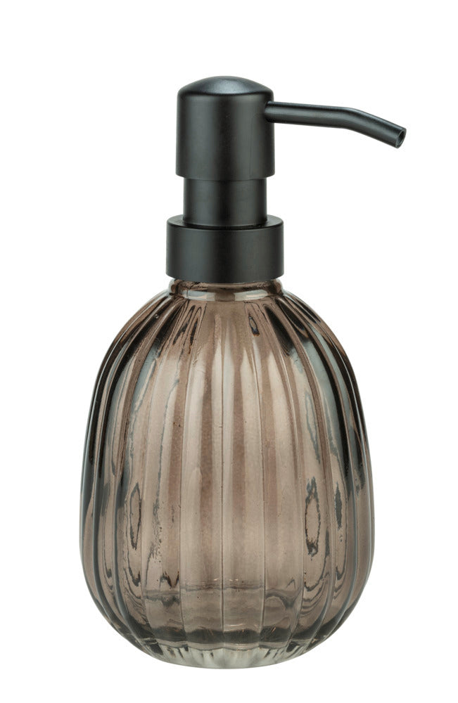 Bakside av Såpedispenser Pompei grå glass med rillemønster
